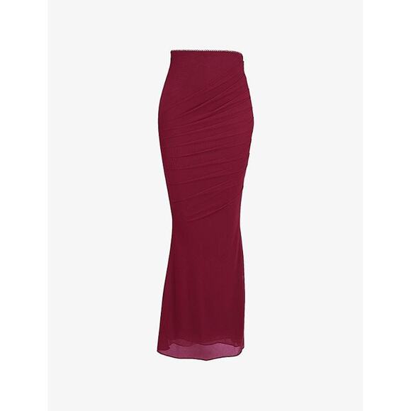 House Of Cb Cassidy Cabernet Fluted Hem Mesh Maxi Skirt - S - Red